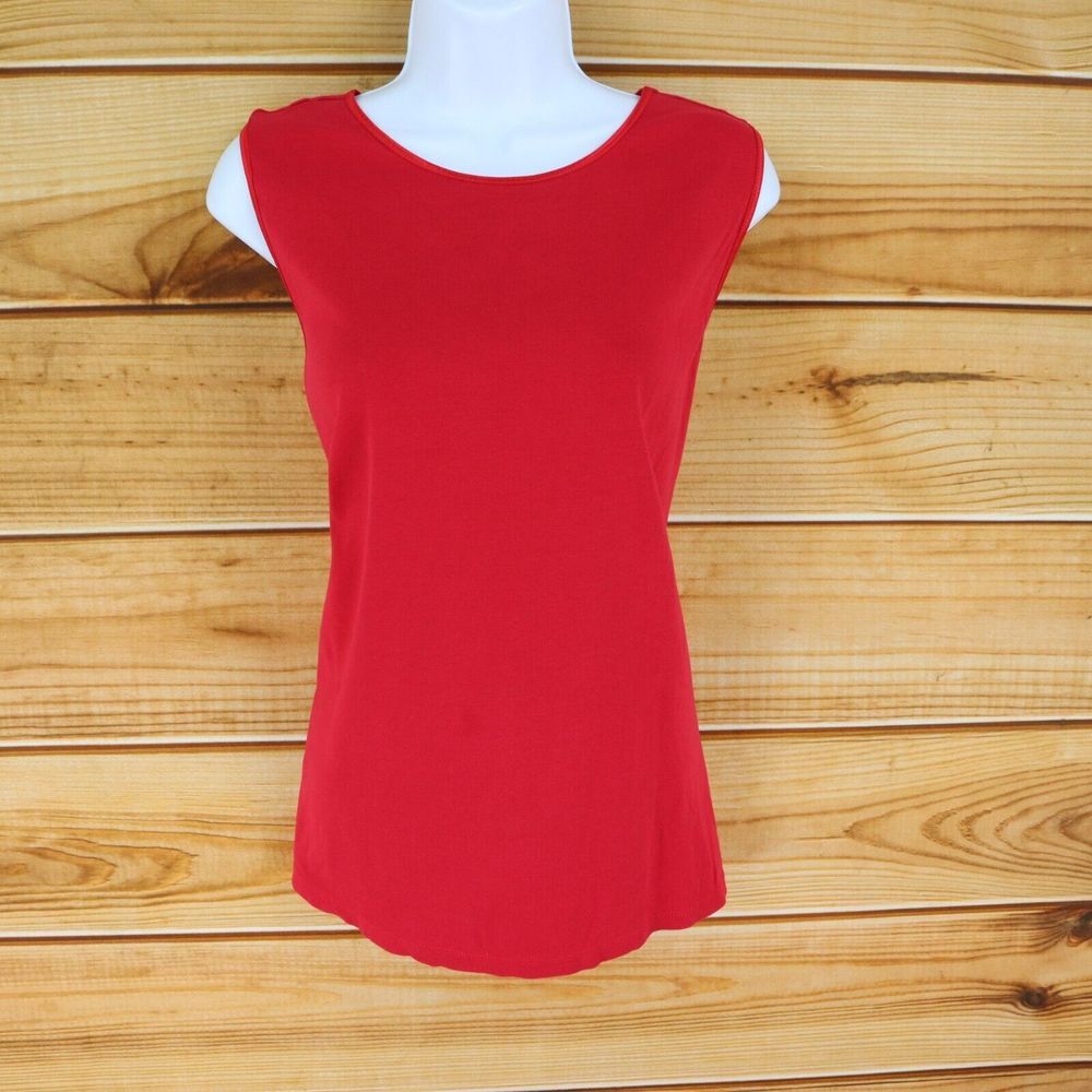 CJ Banks Basic Tank Top Womens Sz 1X Solid Red 100% Cotton Round Neck Sleeveless